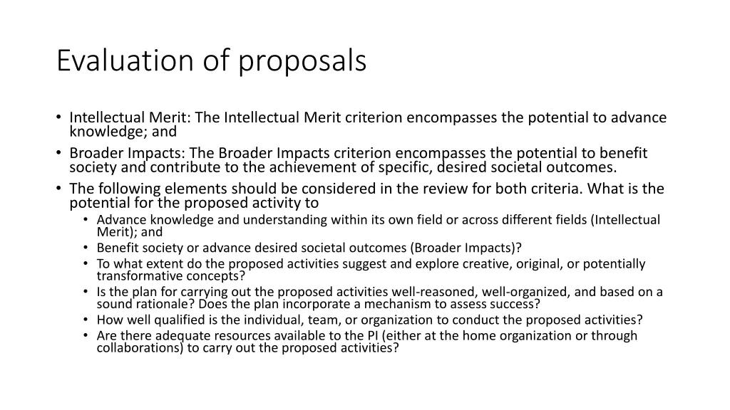 evaluation of proposals