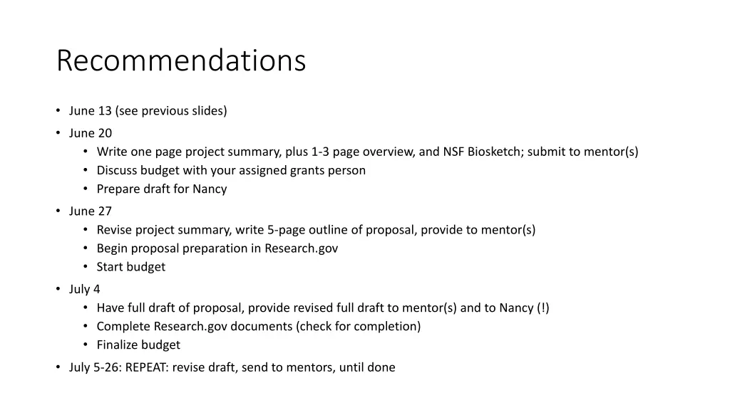 recommendations 1