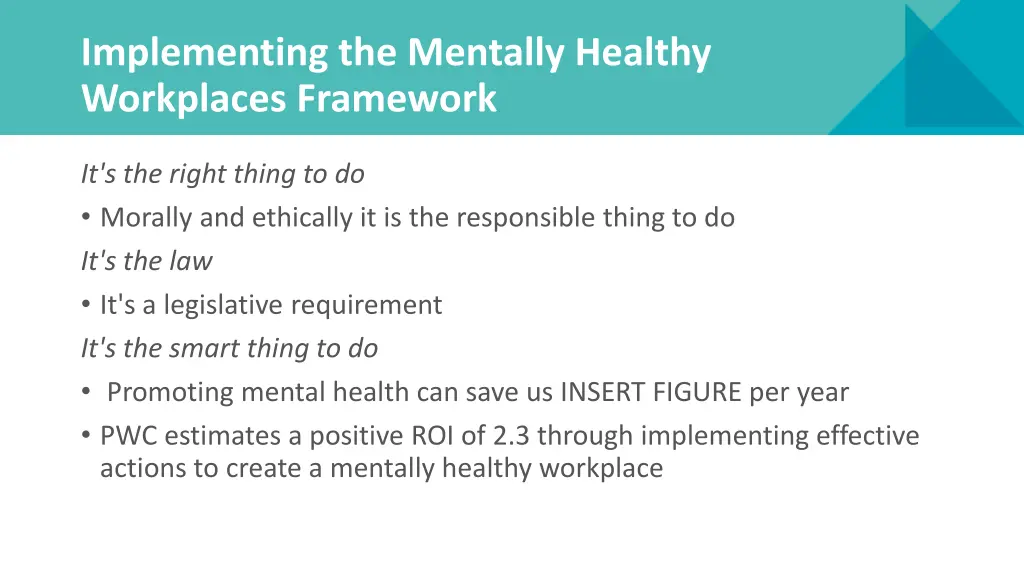 implementing the mentally healthy workplaces