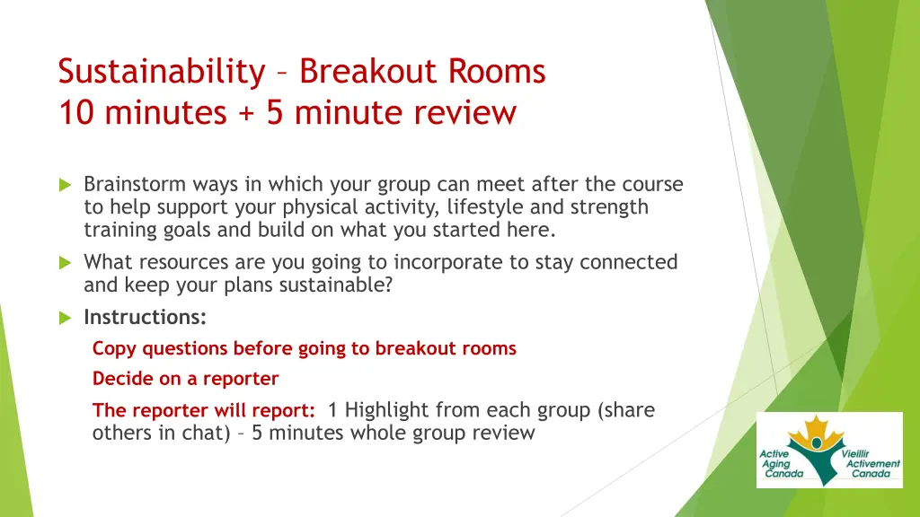 sustainability breakout rooms 10 minutes 5 minute