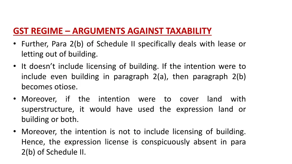 gst regime arguments against taxability further