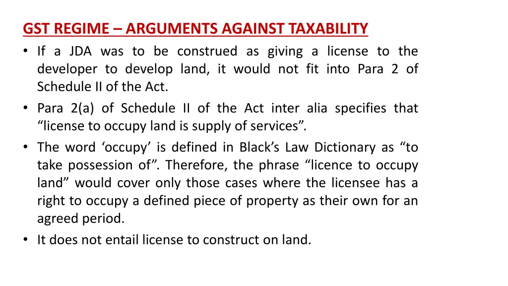 gst regime arguments against taxability