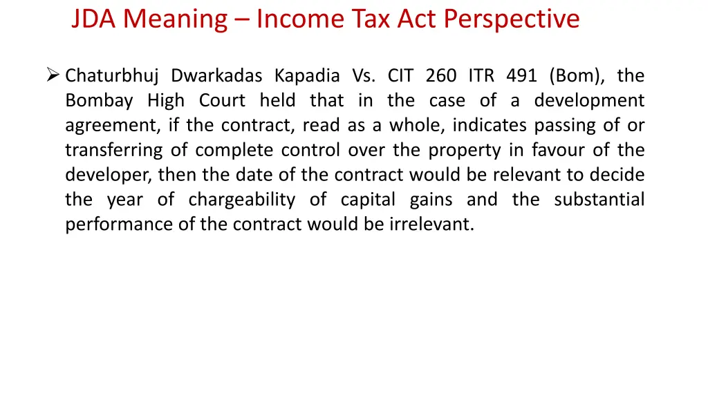 jda meaning income tax act perspective