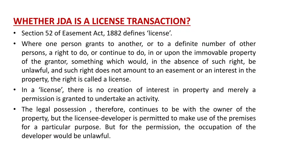 whether jda is a license transaction section