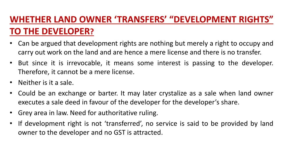 whether land owner transfers development rights