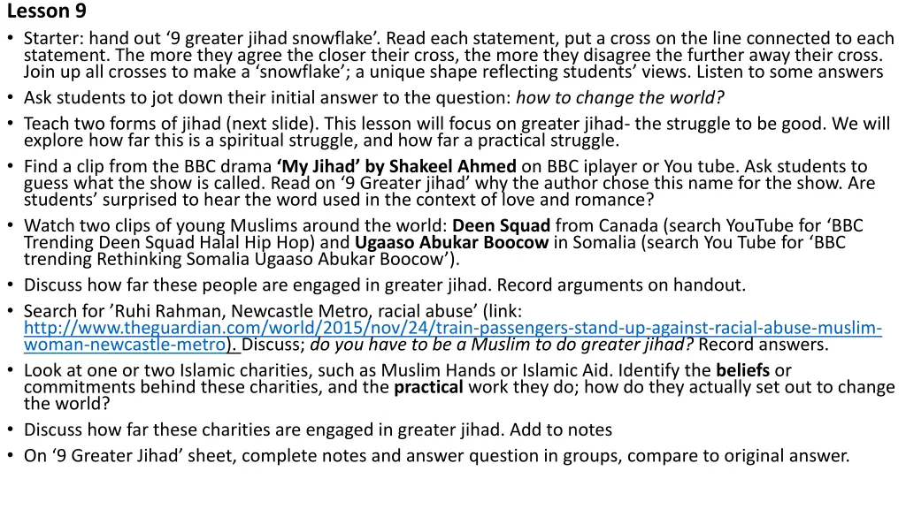 lesson 9 starter hand out 9 greater jihad