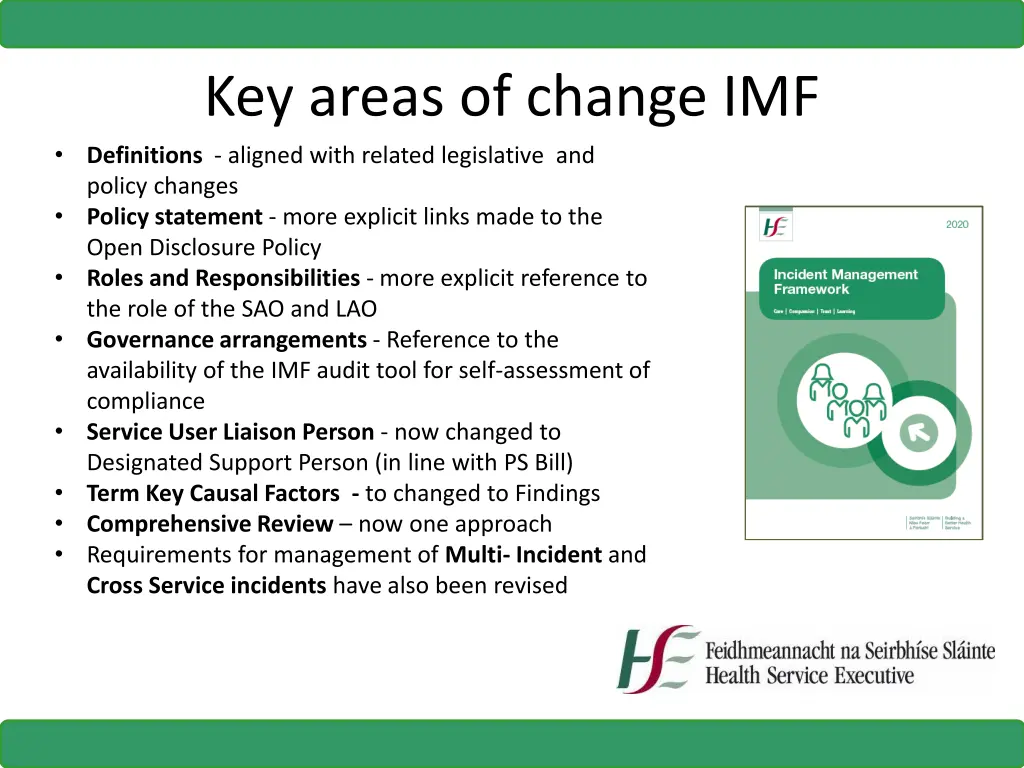 key areas of change imf definitions aligned with