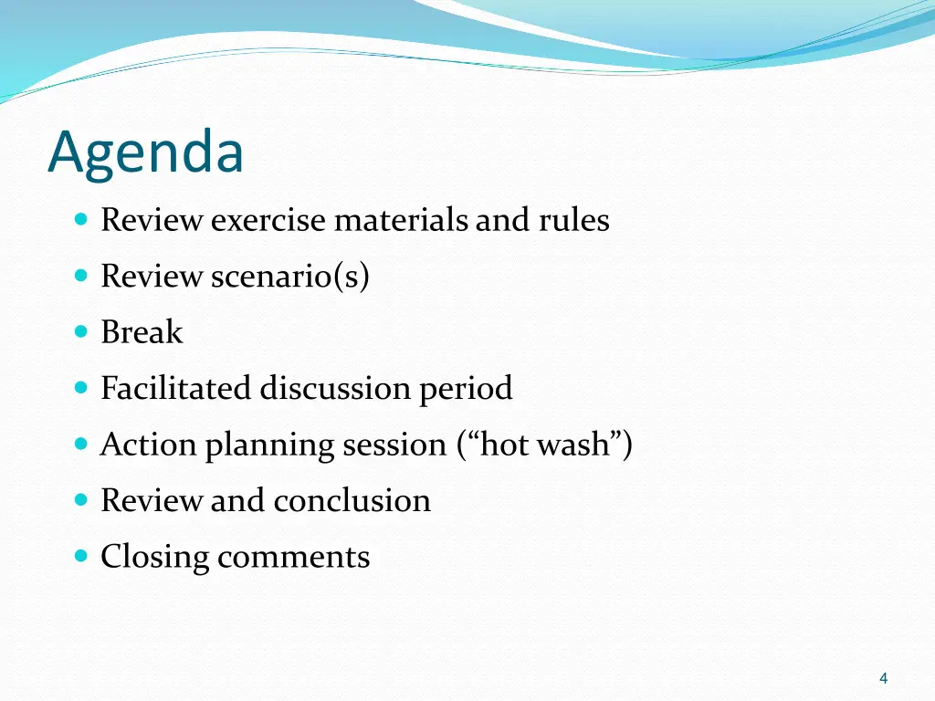 agenda review exercise materials and rules