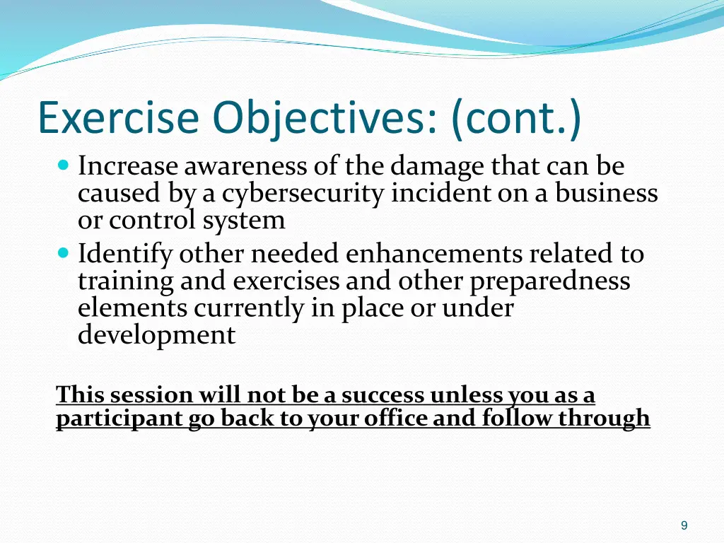 exercise objectives cont increase awareness