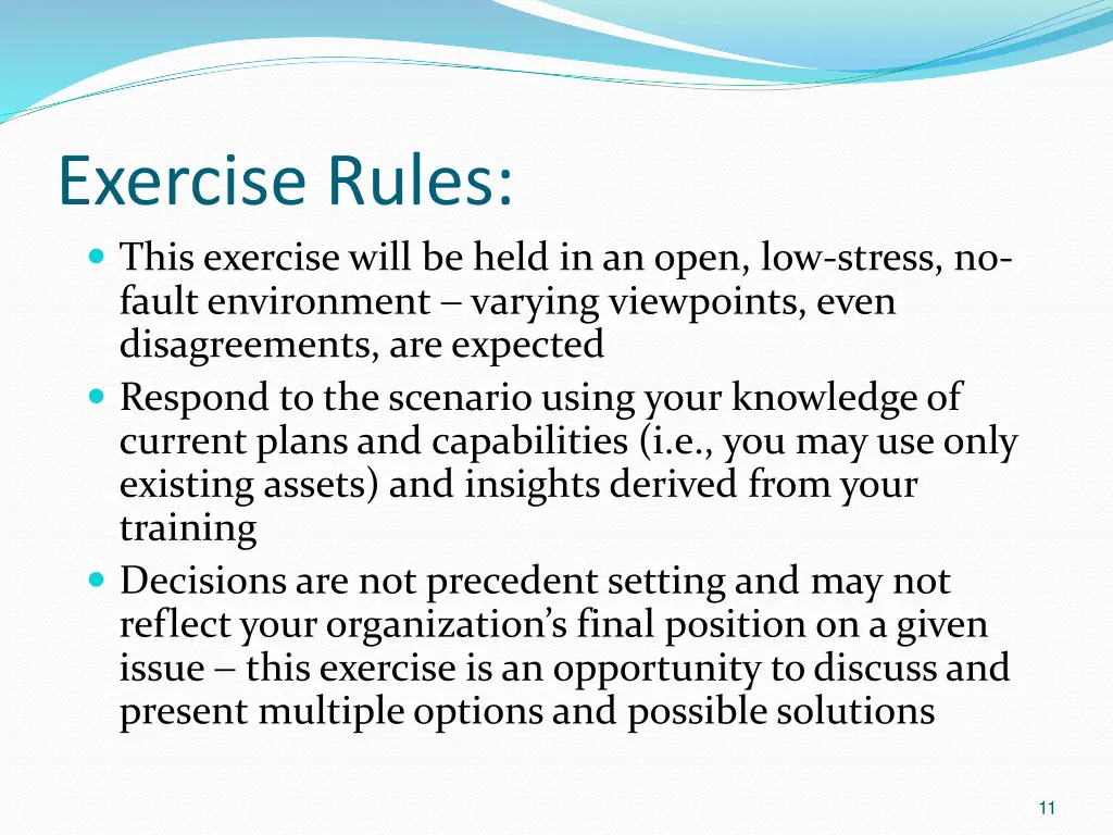 exercise rules this exercise will be held