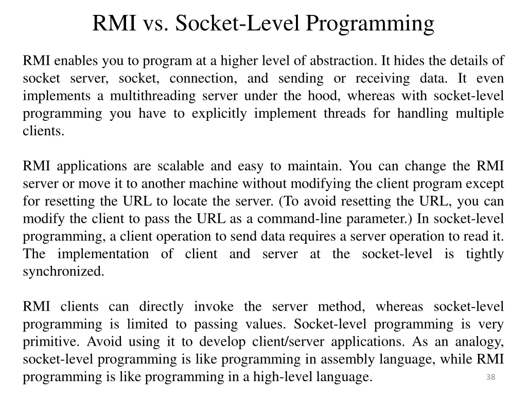 rmi vs socket level programming