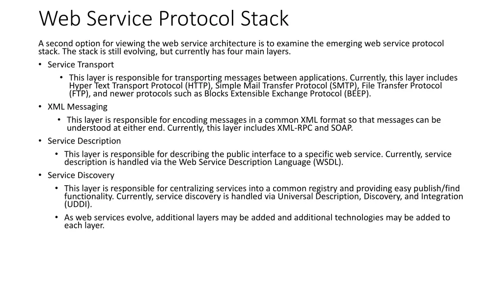 web service protocol stack