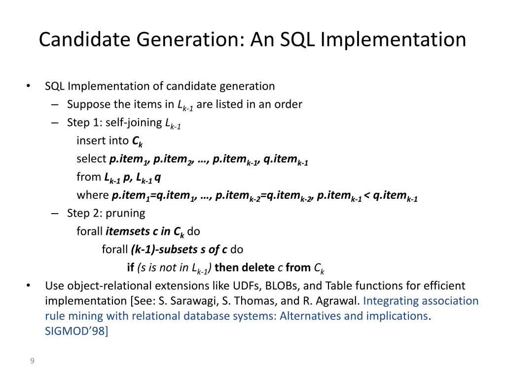 candidate generation an sql implementation