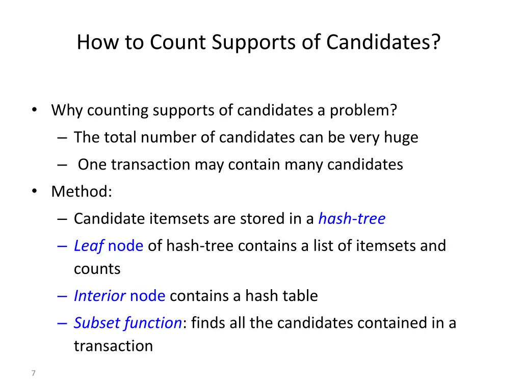 how to count supports of candidates