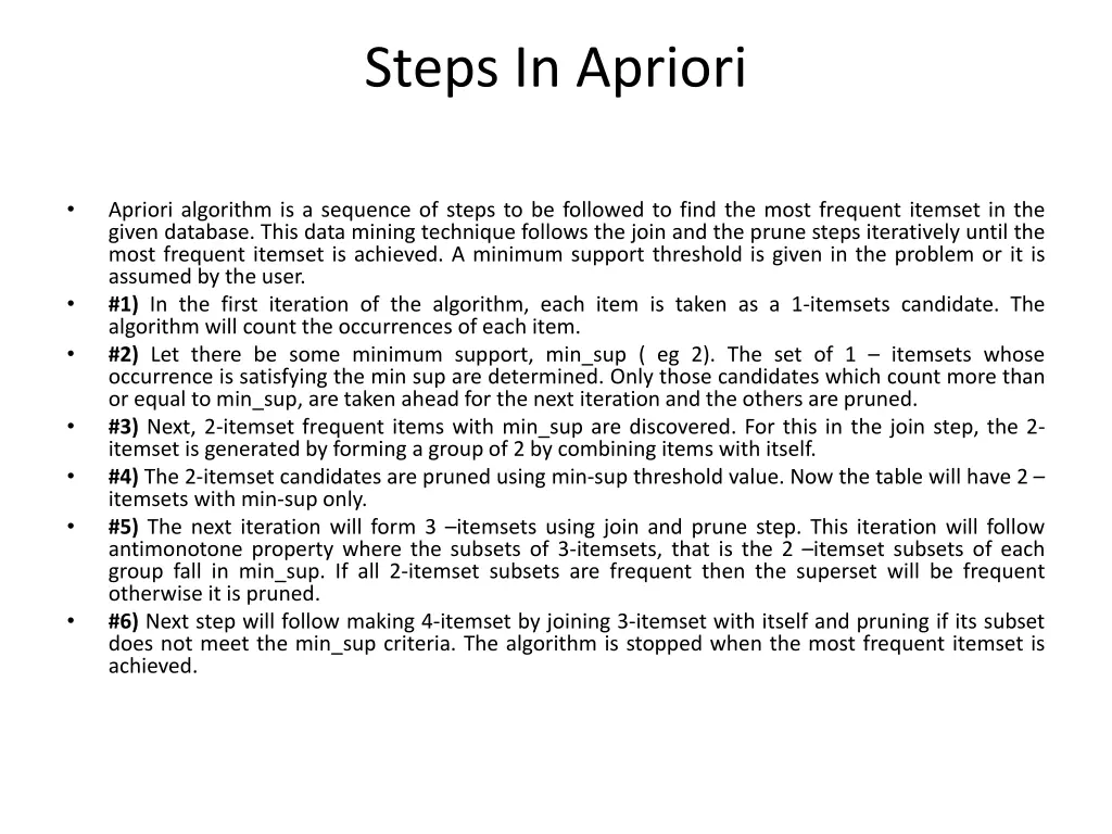 steps in apriori