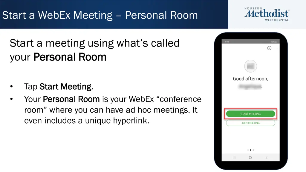 start a webex meeting personal room