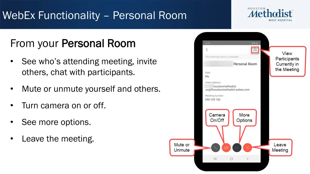 webex functionality personal room