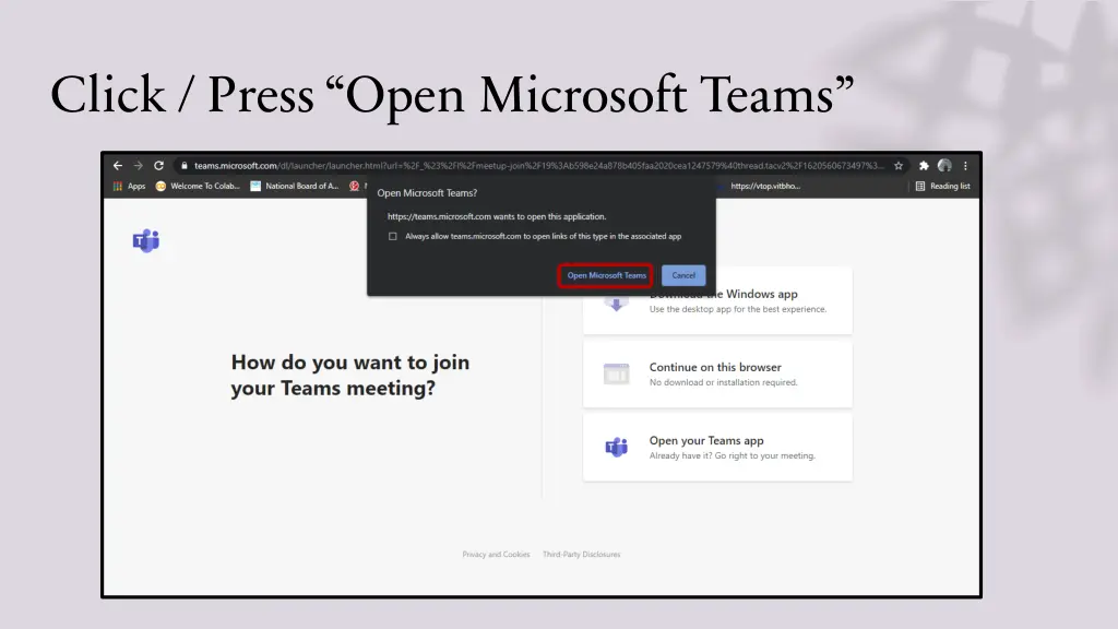 click press open microsoft teams