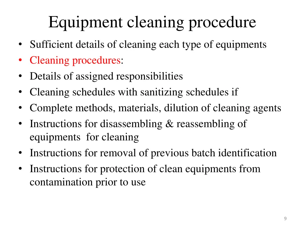 equipment cleaning procedure