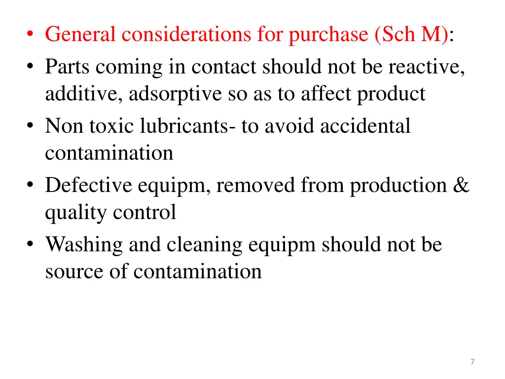 general considerations for purchase sch m parts