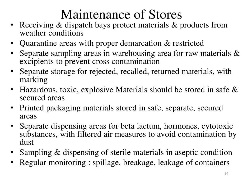 maintenance of stores