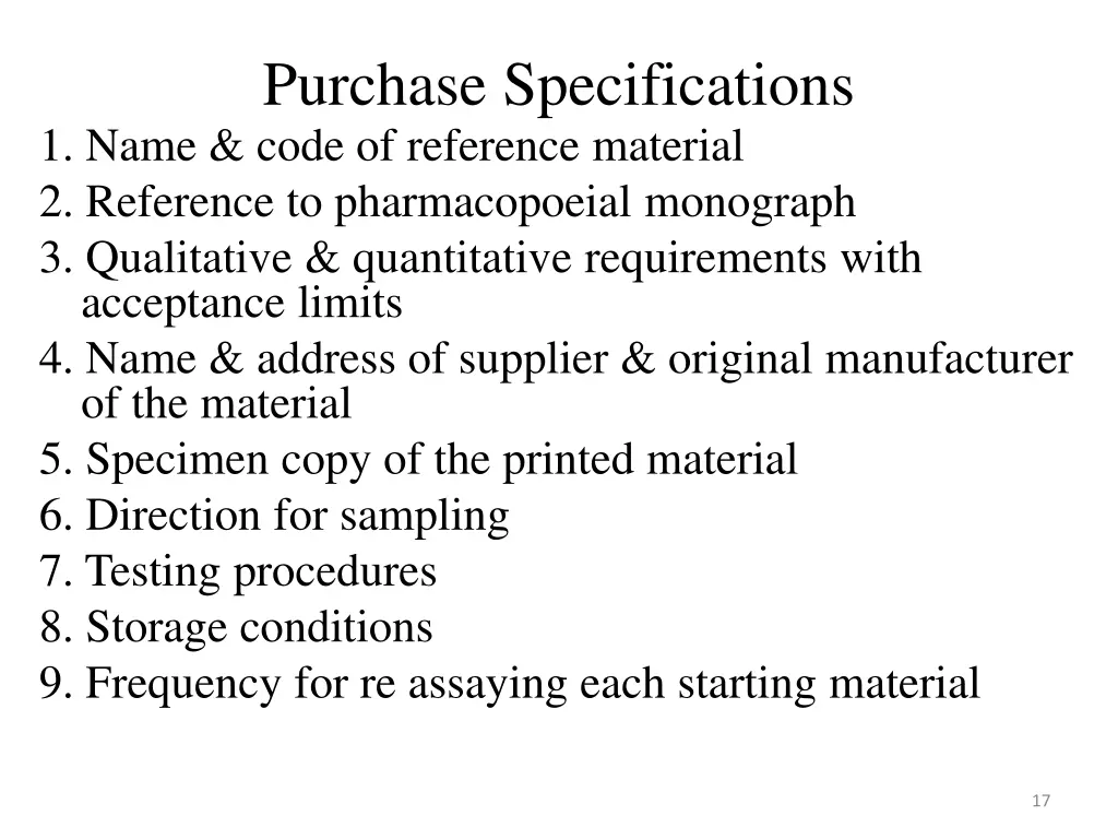 purchase specifications 1 name code of reference