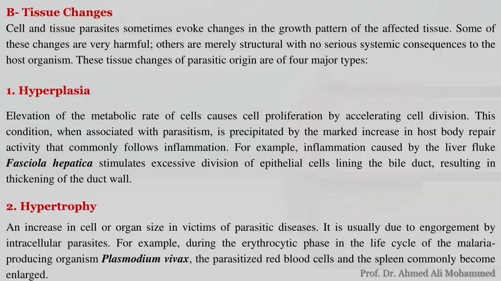 b tissue changes cell and tissue parasites