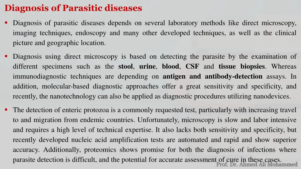 diagnosis of parasitic diseases