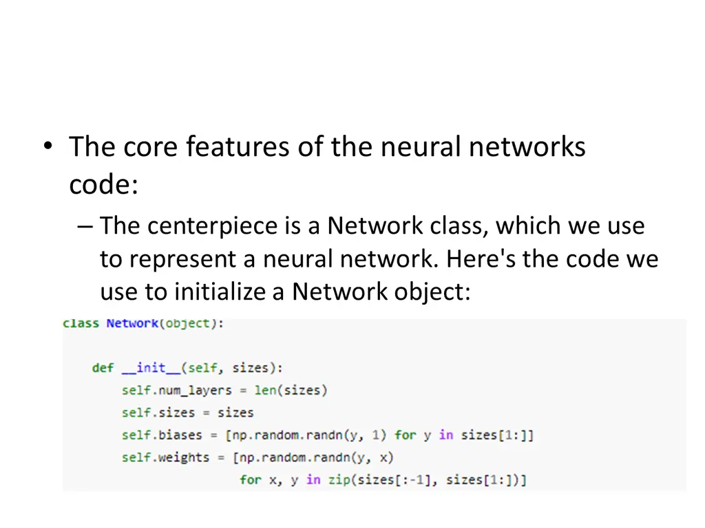 the core features of the neural networks code