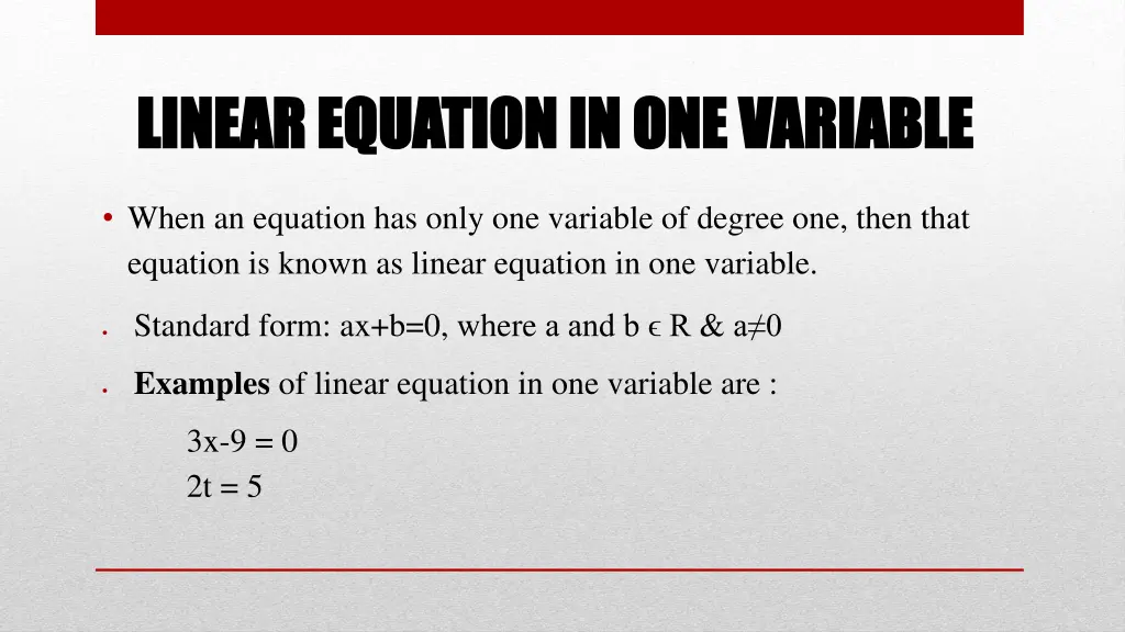 linear equation in one variable linear equation