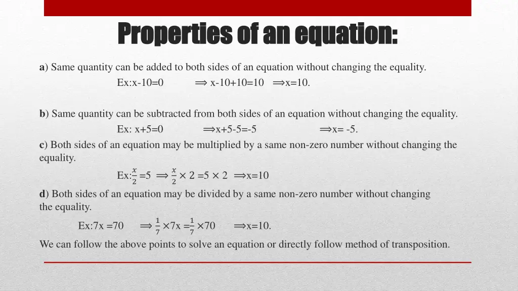 properties of an equation properties