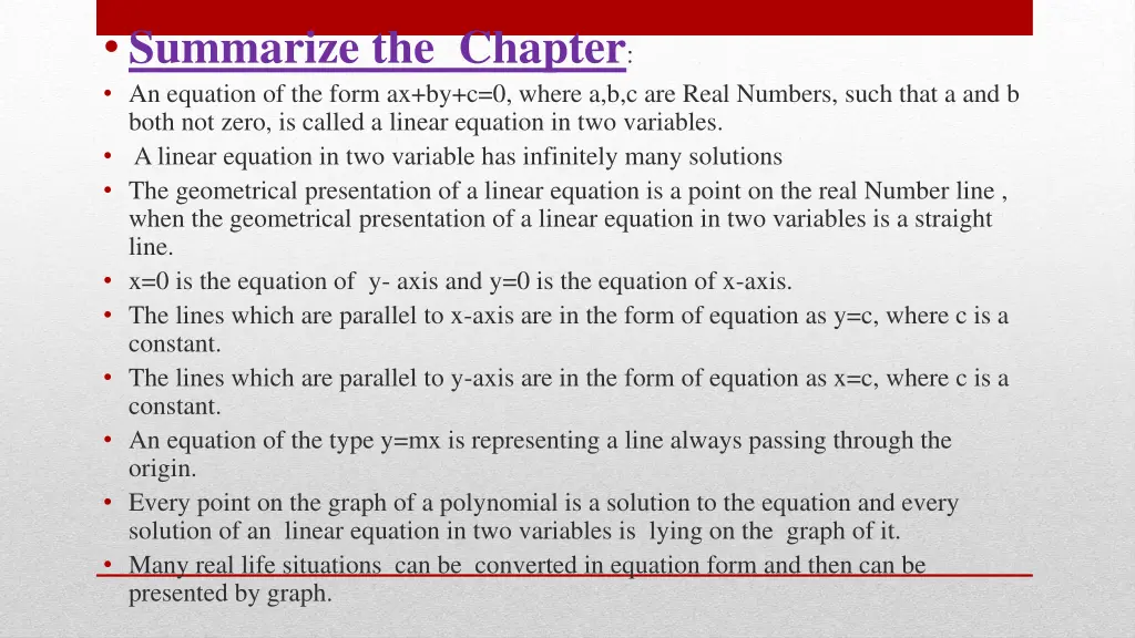 summarize the chapter an equation of the form