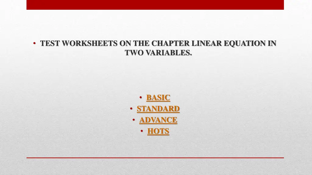 test worksheets on the chapter linear equation