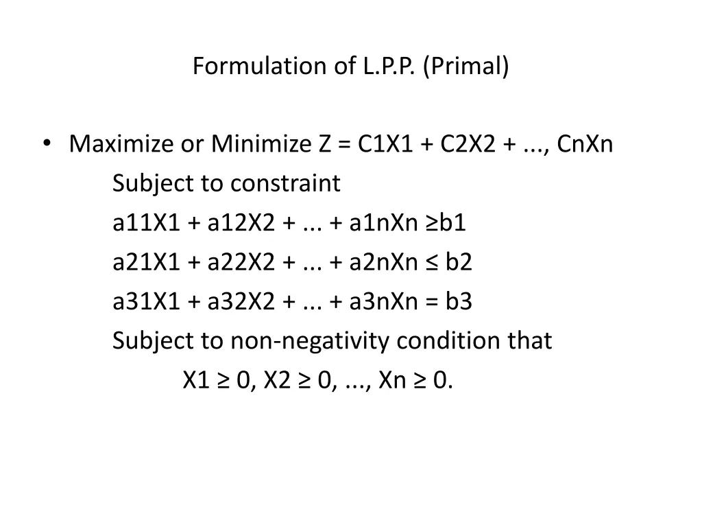 formulation of l p p primal