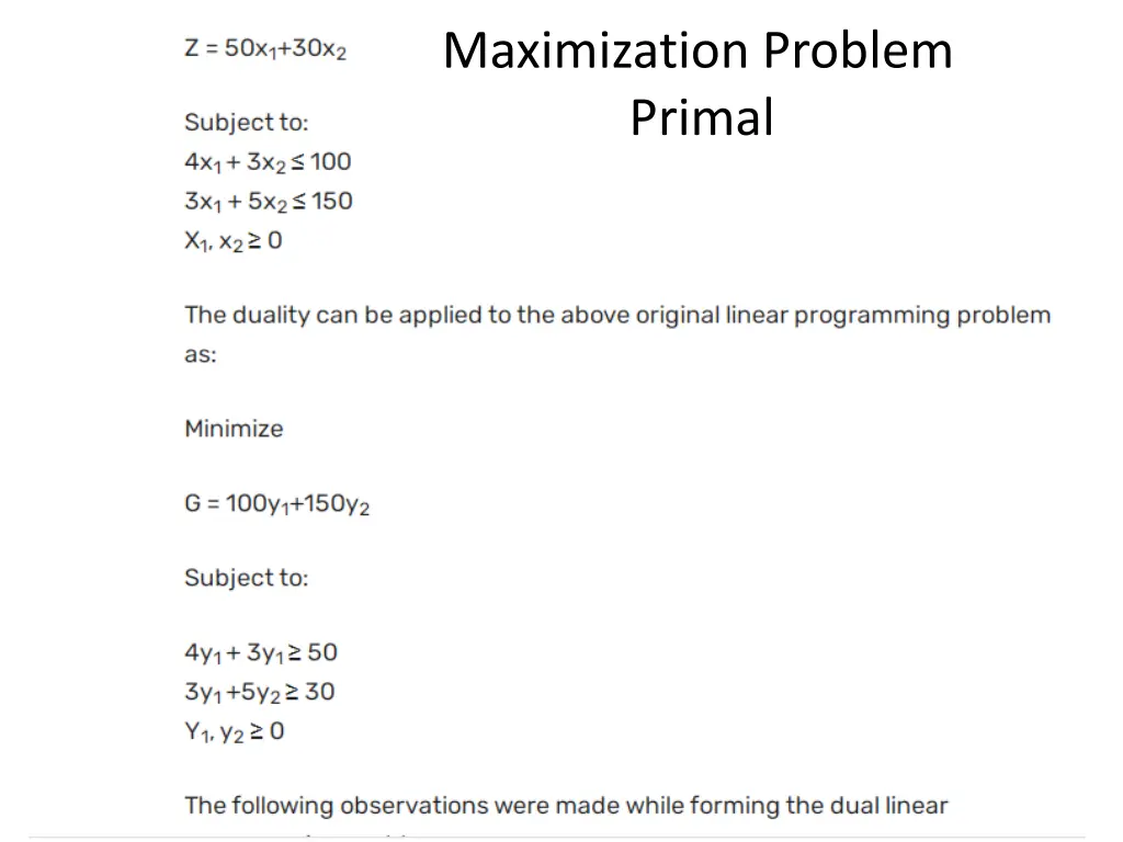 maximization problem primal