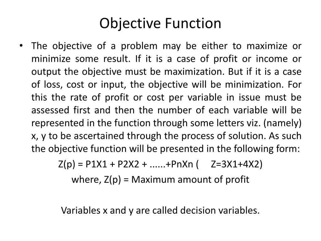 objective function