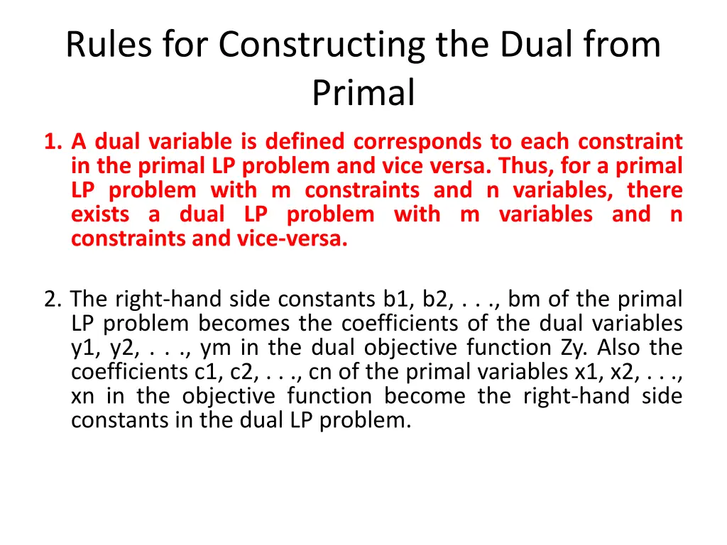 rules for constructing the dual from primal 1