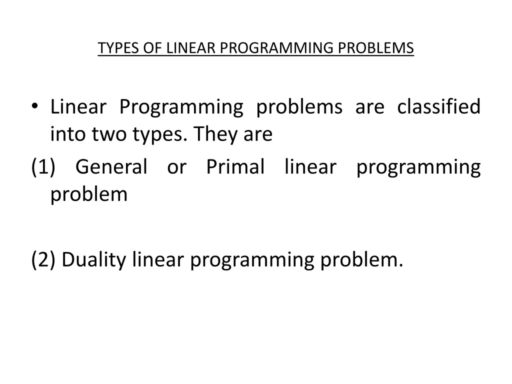 types of linear programming problems