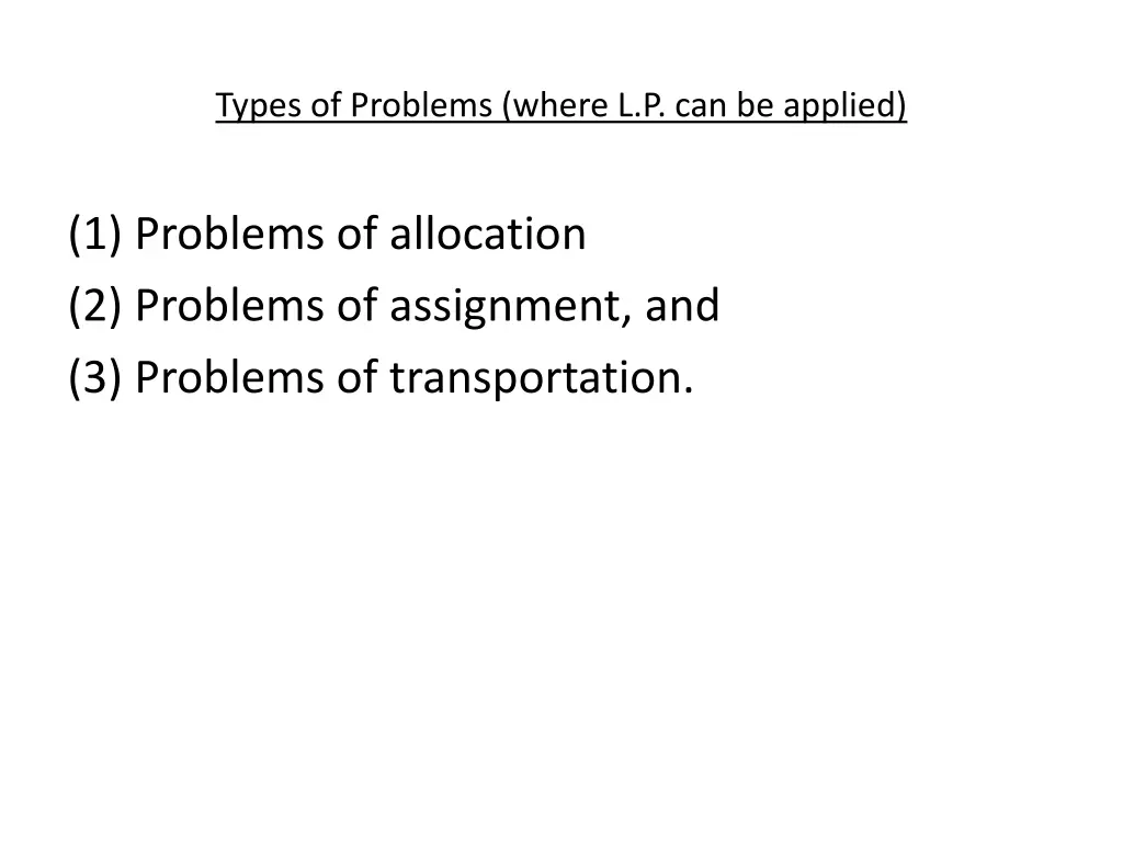 types of problems where l p can be applied