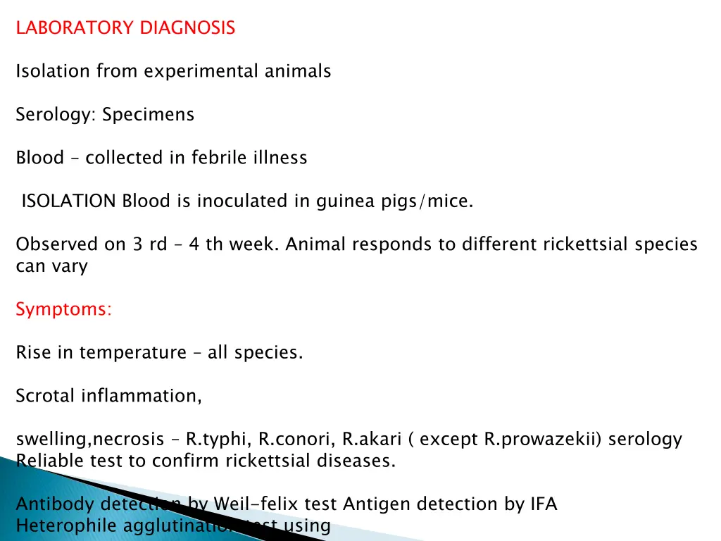 laboratory diagnosis isolation from experimental