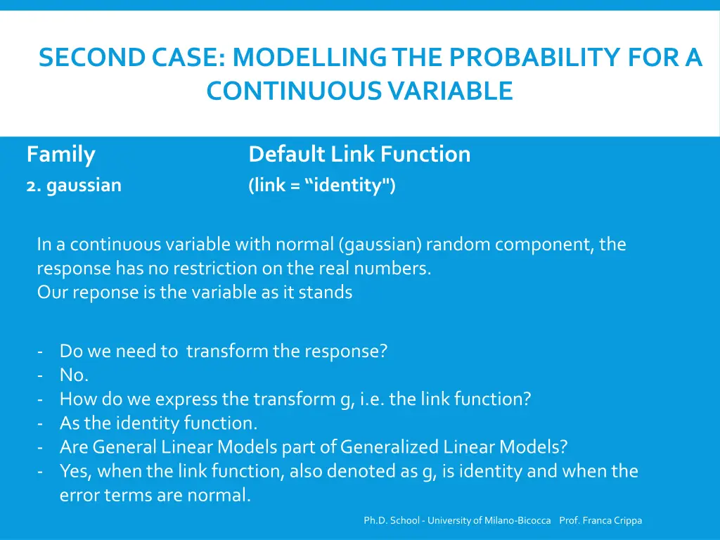 second case modelling the probability