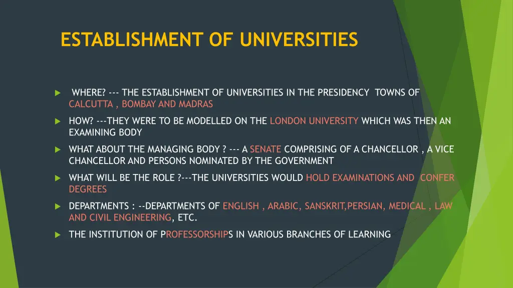 establishment of universities