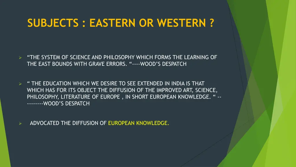 subjects eastern or western