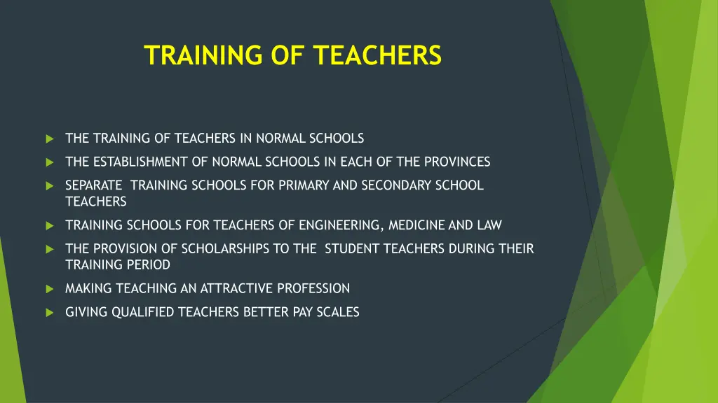 training of teachers