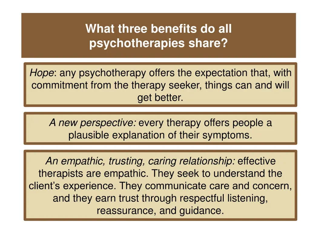 what three benefits do all psychotherapies share