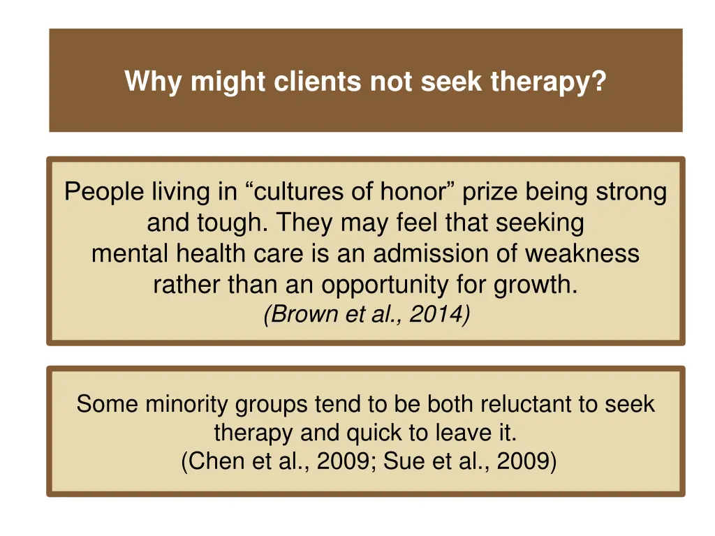 why might clients not seek therapy