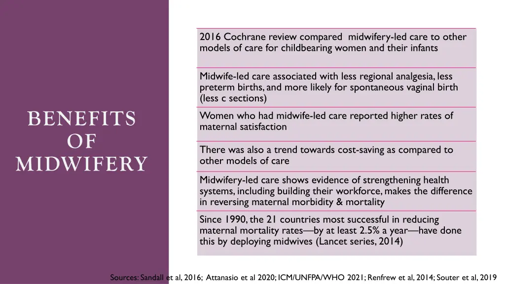 2016 cochrane review compared midwifery led care