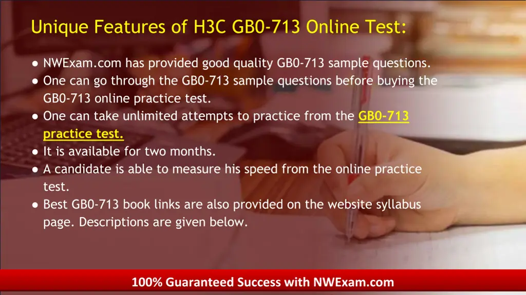 unique features of h3c gb0 713 online test