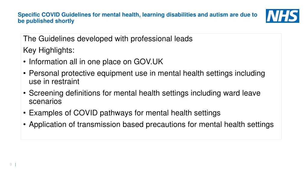 specific covid guidelines for mental health