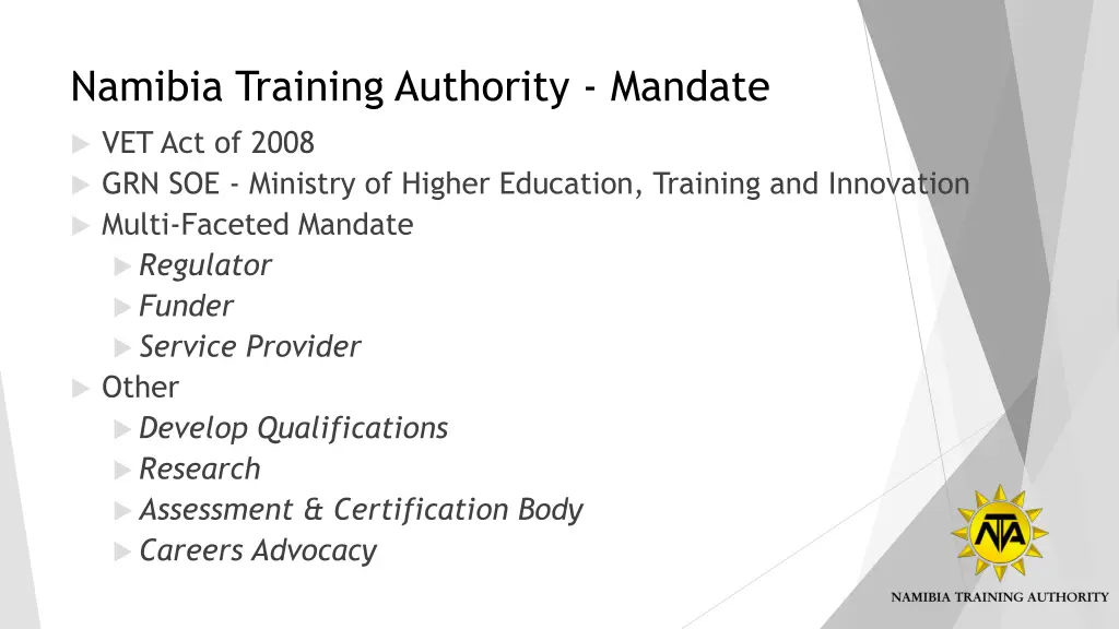 namibia training authority mandate